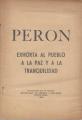 Portada de Perón exhorta al pueblo a la paz y a la tranquilidad.