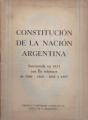 Portada de Constitución de la Nación Argentina. Sancionada en 1853 con las reformas de 1860, 1866, 1898 y 1957